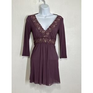 90s Y2K Express Babydoll Tunic S Purple Sequin Semi Sheer Going Out Top